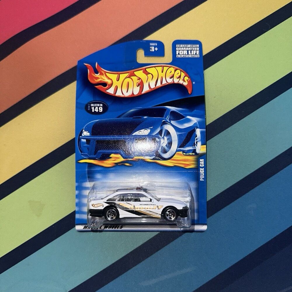 2001 Hot Wheels Mainline/Collector #149 POLICE CAR White w/Chrome 5 Spoke Wheels